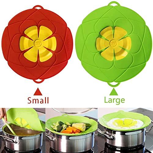 Spill Stopper Lid Cover Set of 2 , Med/Small , Boil Over Safeguard,Silicone Spill Stopper Pot Lid Splatter Guard Screens , Multi-Function Kitchen Cooking Tool,Green and Red