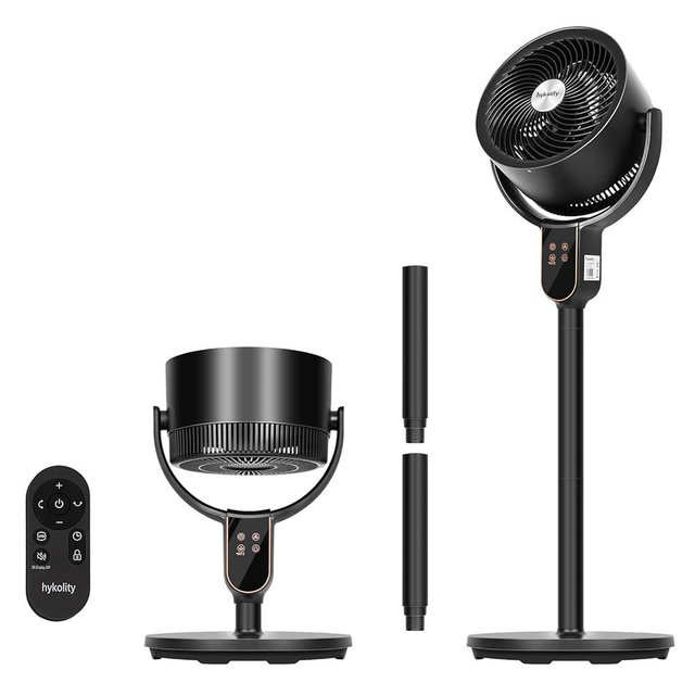 hykolity Fan for Bedroom, 90°+70° Omnidirectional Oscillating Standing Fan, 3 in 1 Pedestal & Tabletop fan, Quiet Floor Fan with Remote, Adjustable Heights, 8 Speeds Air Circulator, 12H Timer