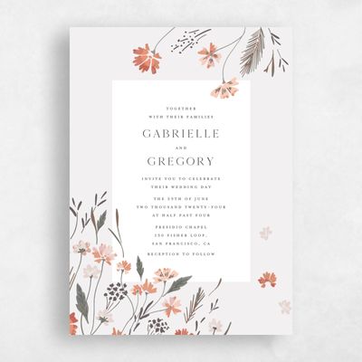 Grey Floral Wedding Invitation - Alires Portrait