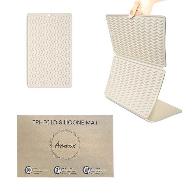 Avaabox. Tri-Fold Silicone Dish Drying Mat, Off White / Cream Color