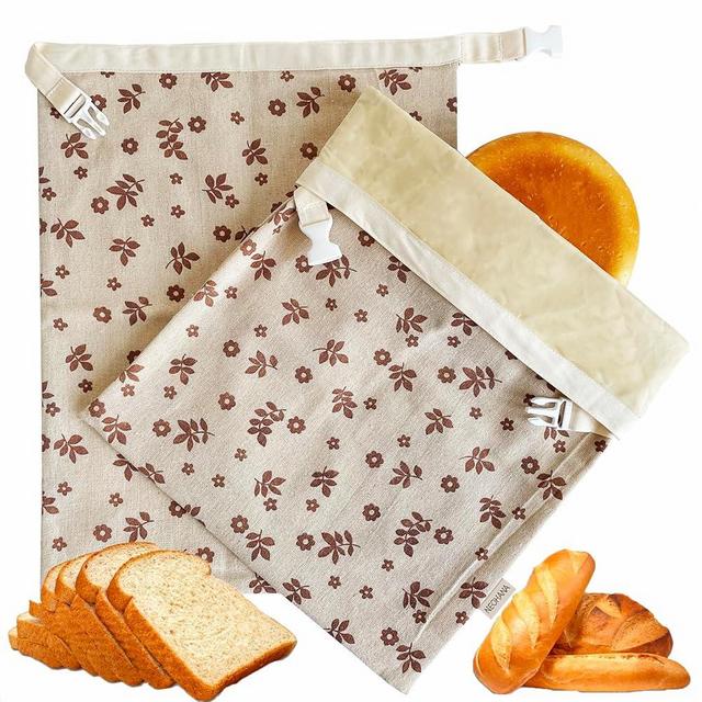 NEOHANA 2 Packs Reusable Beeswax Bread Bags,Bread Bags for Homemade Bread,Cotton Beeswax Bread Bag to Keep Fresh,Sourdough Bread Bags