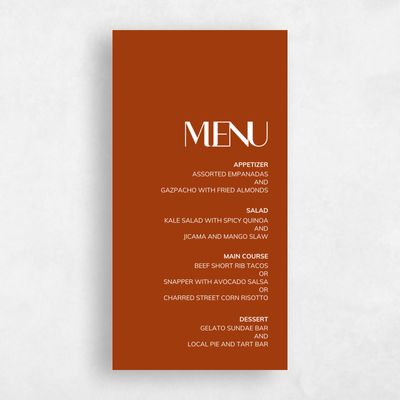 Dark Rust, Orange Wedding Menu - Millsboro