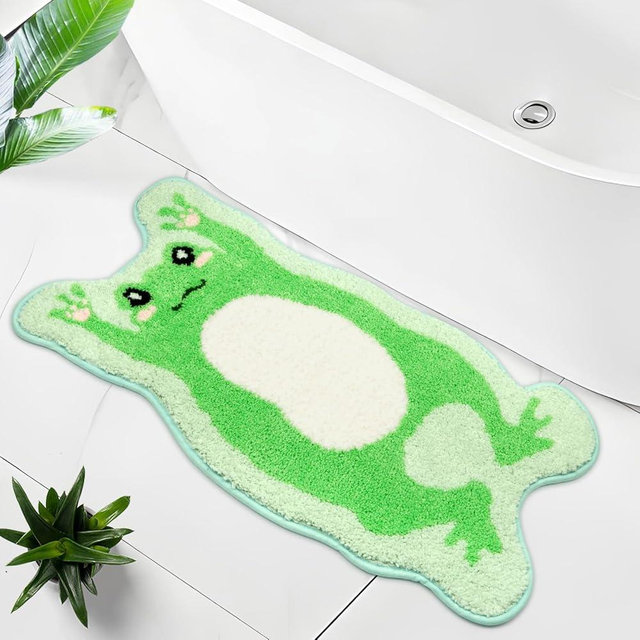 Prewplam Frog Bathroom Rug Mat -Frog Decor Cute Long Shaped Bath Mat, Non-Slip Absorbent Microfiber Carpet, Machine Washable for Tub, Bathtub, Shower Room, Bedroom (15"x31.8")