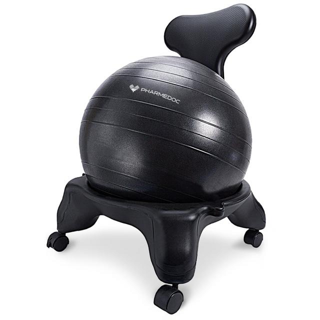 PharMeDoc Balance Ball Chair with Back Support for Home and Office w/Exercise Ball, Pump, Removable Back & Lockable Wheels