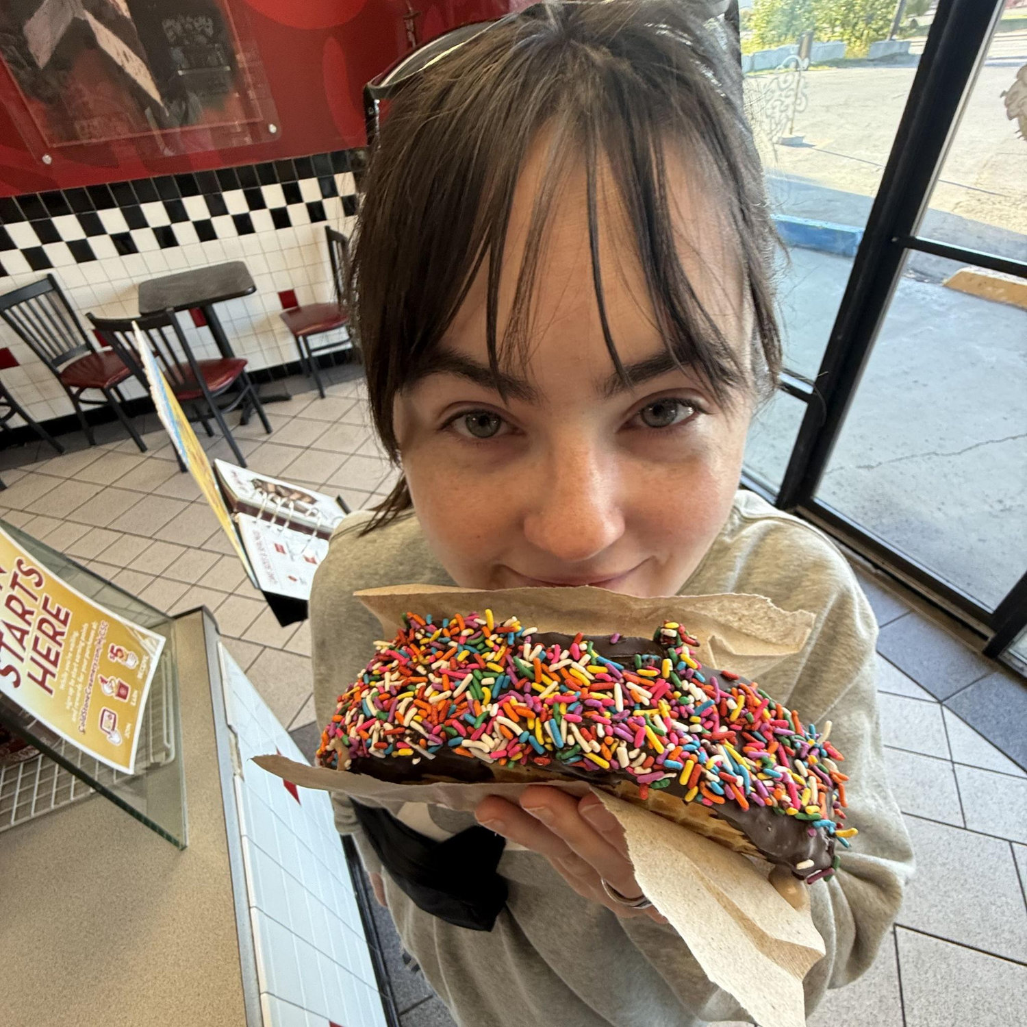 Julianne excited to absolutely DEVOUR a GIANT CHOCO-TACO.