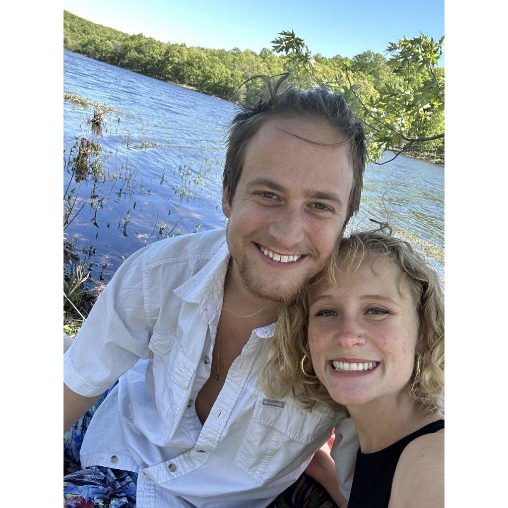 April 2023: Our first time at the lake where Matthew would later propose