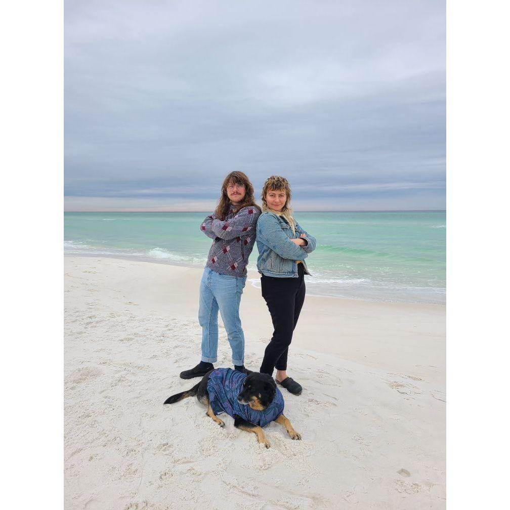 Our 2021 family portrait in Santa Rosa Beach outside of Didon's house.