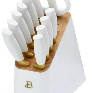 Beautiful 12 Piece Stainless Steel Knife Block Set, Soft-Grip Handles White Icing by Drew Barrymore