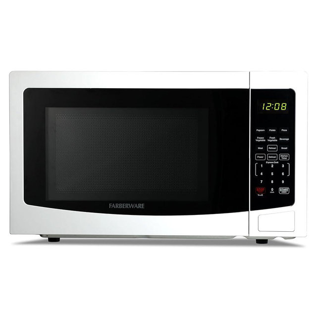 Farberware 1.1 Cu. Ft. Countertop Microwave Oven – 1000 Watts Power, Auto Cook Settings, Defrost, Easy Clean and Child Safety Lock - White