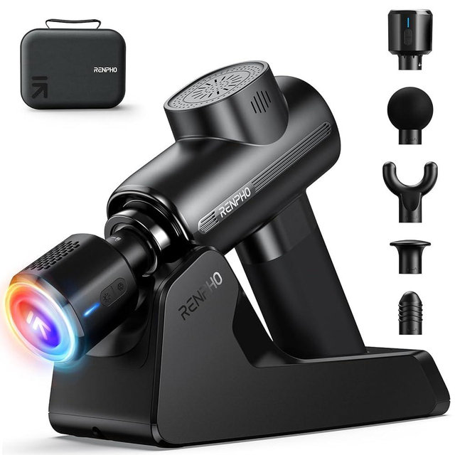 RENPHO Massage Gun Deep Tissue with Charging Stand, Heat and Cold Head, Mother's Day Gifts, FSA HSA Eligible, Percussion Body Muscle Masajeador for Athletes Pain Relief, Active Thermacool Deluxe