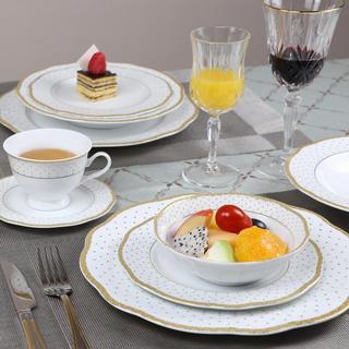 Lorren Home Trends 24-Piece Wavy Fine China Dot Dinnerware Set, Service for 4