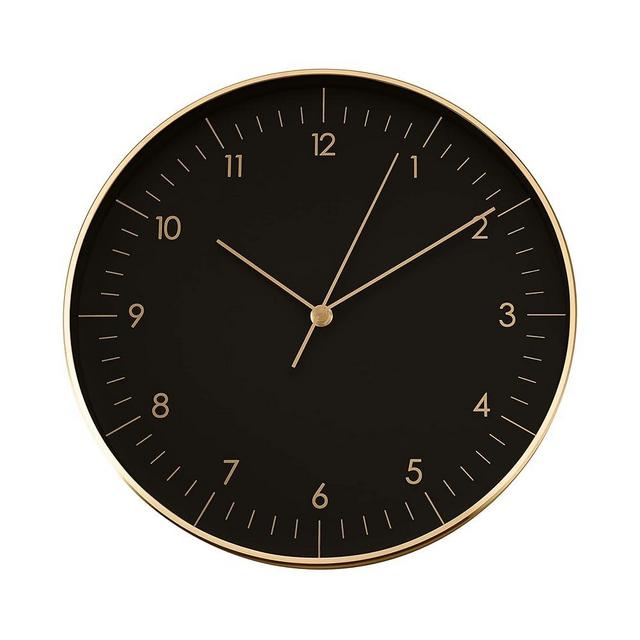 LUUK LIFESTYLE Modern 12-in Wall Clock with Silent Movement, Kitchen Clock, Living Room, Bedroom, Minimalistic Home décor, Aesthetic Design, Large Arabic Numbers, Battery Operated, Black & Gold