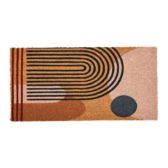 Main + Mesa Geometric Coir Doormat with Non-Slip PVC Backing, Curved Geo