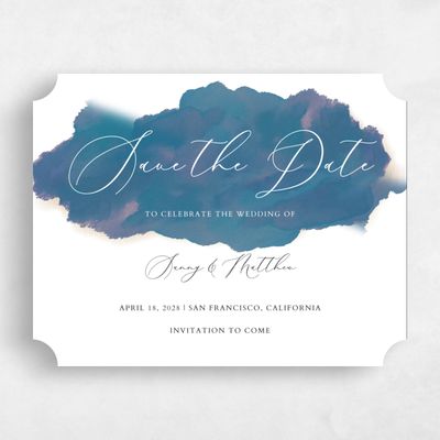 Blue Ticket Wedding Save the Date - Opaline Landscape