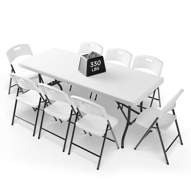 Ortus Collective 6FT Folding Table Set with 8 Folding Chairs, Heavy Duty 330 lbs Table & 600 lbs Chairs, Portable Folding Furniture Bundle for Camping, Party, Indoor & Outdoor Use