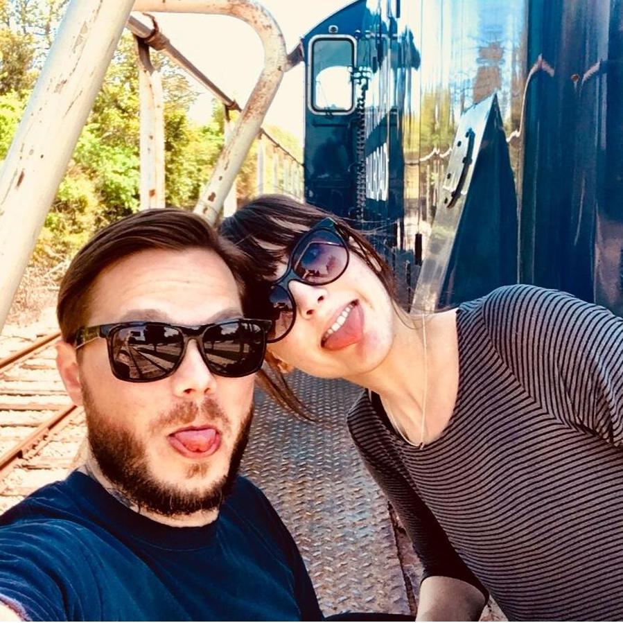 Playin' around on a train on a sunny day.