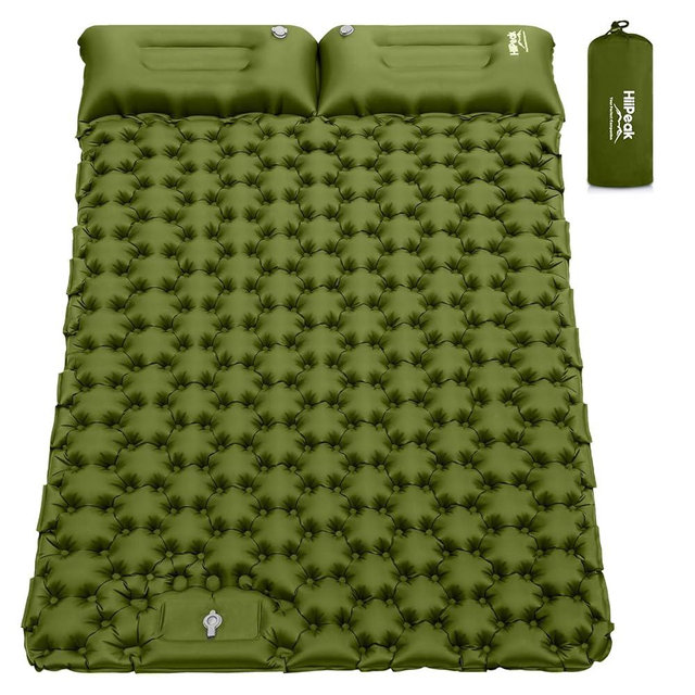HiiPeak Double Sleeping Pad - Self Inflating 4" Extra-Thick for 2 Person with Pillow Built-in Foot Pump Inflatable Sleeping Mat for Backpacking, Hiking, Traveling, Tent, Portable Camping Mat