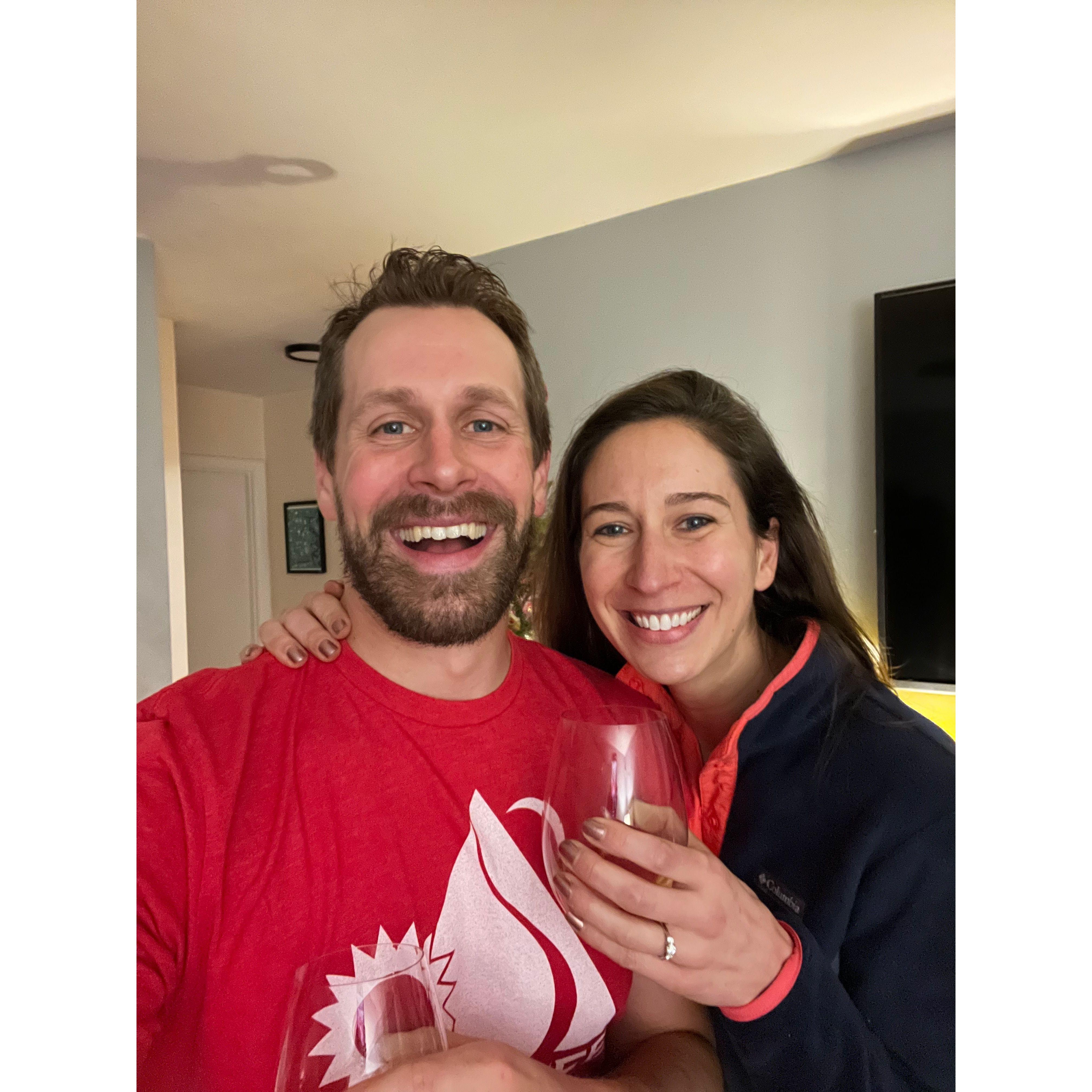 Brendan proposed at home, where he put the ring box in the tree for our annual ornament exchange.