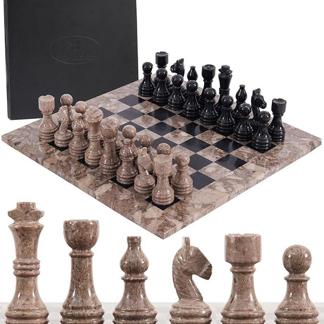 Radicaln Marble Chess Set 15" Inches Oceanic & Black with Storage Box Handmade Classic Board Games for Adults, Luxury Marble Chess Board & Chess Pieces for Gifts