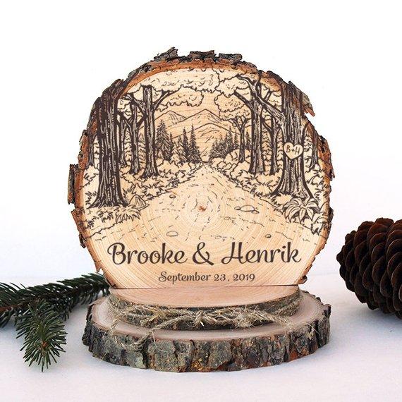 Rustic Wedding Cake Topper. Forest Road to Mountains Cake Topper. Rustic Wood Cake Topper. Rustic Cake Topper. Rustic Wedding