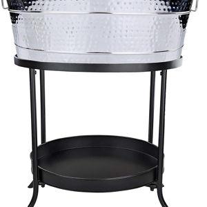 BREKX Aspen Stainless Steel Metal Beverage Tub Large Steel Drink Tub for Parties with Bottom Tray Storage
