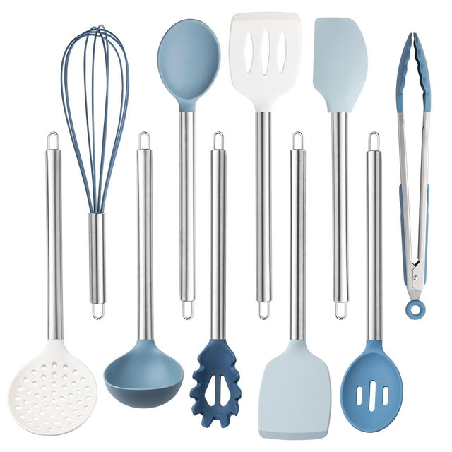 COOK WITH COLOR SILICONE COOKING UTENSILS 10 PIECE BLUE AND WHITE