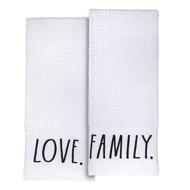 Rae Dunn Set of 2 Hand Towels for Kitchen and Bathroom, 100% Cotton, Embroidered White Dish Towels Embroidered Love” & Family, 16 inches x 26 inches Decorative Hand Towels