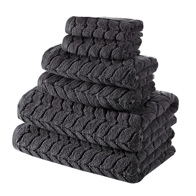 Bagno Milano 100% Turkish Cotton Jacquard Luxury Towel Set – Quick Dry Non-GMO Ultra-Soft, Plush and Absorbent Luxury Durable Turkish Towels Set (Charcoal, 6 pcs Towel Set)