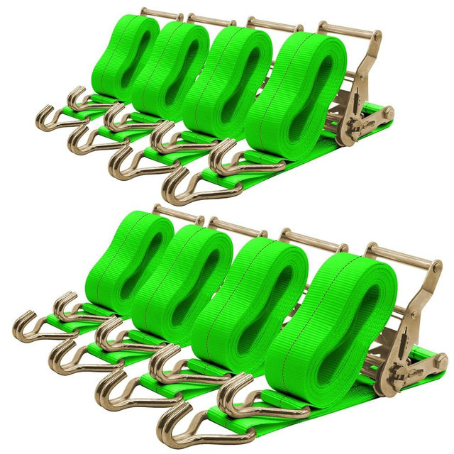 SALUINOKI 8Pack Ratchet Straps Heavy Duty Green 2 inch x 15ft Tie Down Flatbed Straps with 2200lbs Working Load, 10000lbs Break Strength Cargo