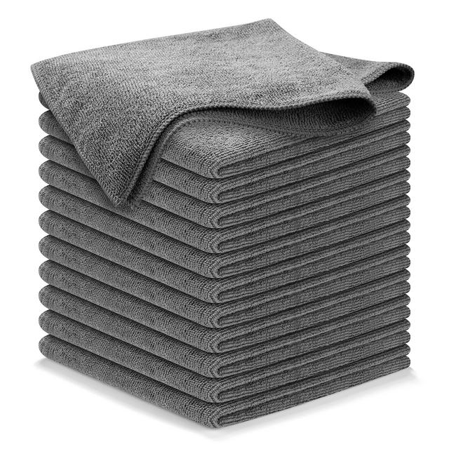 USANOOKS Microfiber Cleaning Cloth Grey - 12Pcs (16x16 inch) High Performance - 1200 Washes, Ultra Absorbent Towels Weave Grime Liquid for Streak-Free Mirror Shine - Car Washing cloth and Applicator