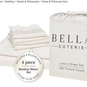 Bella Coterie Luxury Bamboo Viscose King Size Sheet Set | 100% Organically Grown | Ultra Soft | Cooling for Hot Sleepers | 18" Deep Pocket [Vanilla Cream]