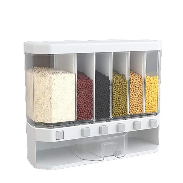 WAQIA Rice Dispenser Food Dispenser 26LB Rice Bucket, 6-Grid Rice Storage Dry Food Dispenser Grain Storage Dried Fruit Food Storage Box