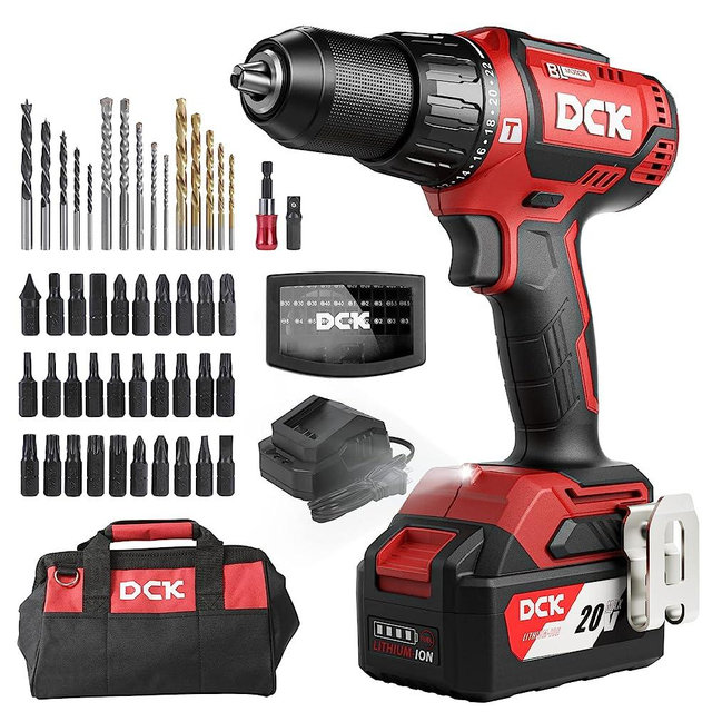 DCK Brushless Hammer Drill, 20V Hammer Drill Cordless, 531In-lb, 1/2" All-Metal Chuck, Variable Speeds, 22+1+1 Torque Setting, 4.0Ah Battery & Charger, Drill Kit for Concrete, Metal, Wood (KDJZ05-13)