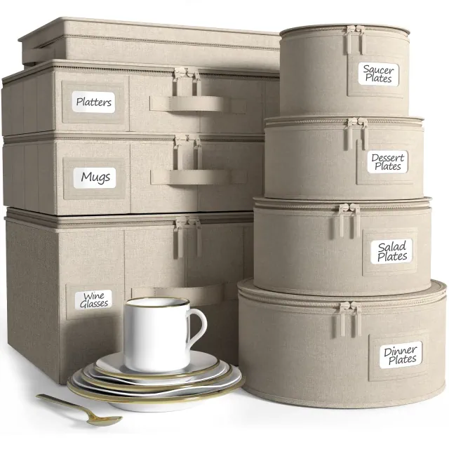 Sorbus 8 Piece Hard Shell Dinnerware Storage Cases - for Dinnerware, Mugs, Cups