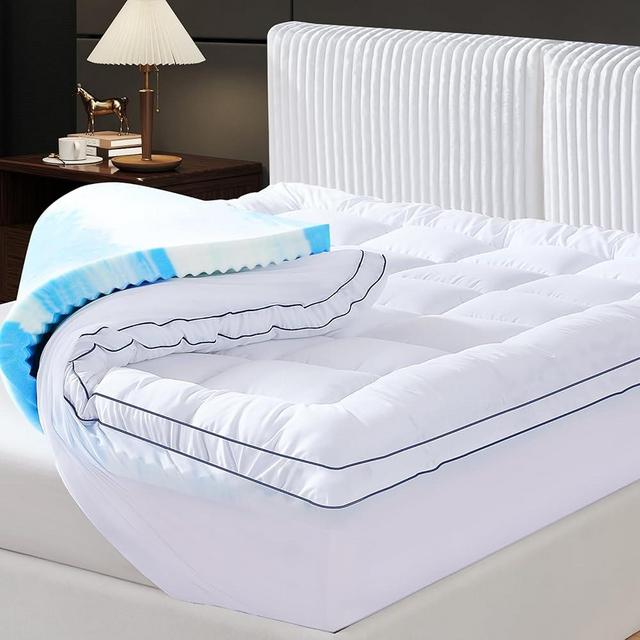 Vipfree King Dual Layer 4 Inch Memory Foam Mattress Topper, Relax Body, Relieve Pain and Aid Sleep. 2 Inch Fluffy Pillow Top King Mattress Topper and 2 Inch Cooling Gel Memory Foam, 2X Support