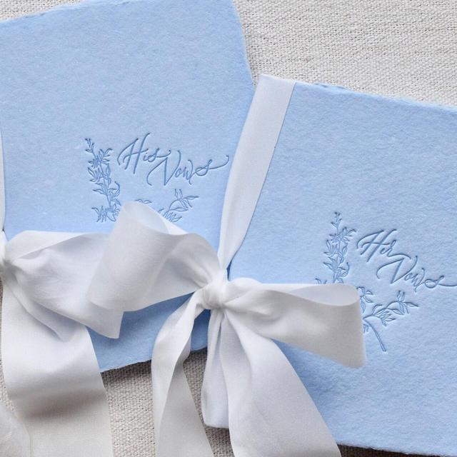 Sky Blue and White Letterpress Vow...