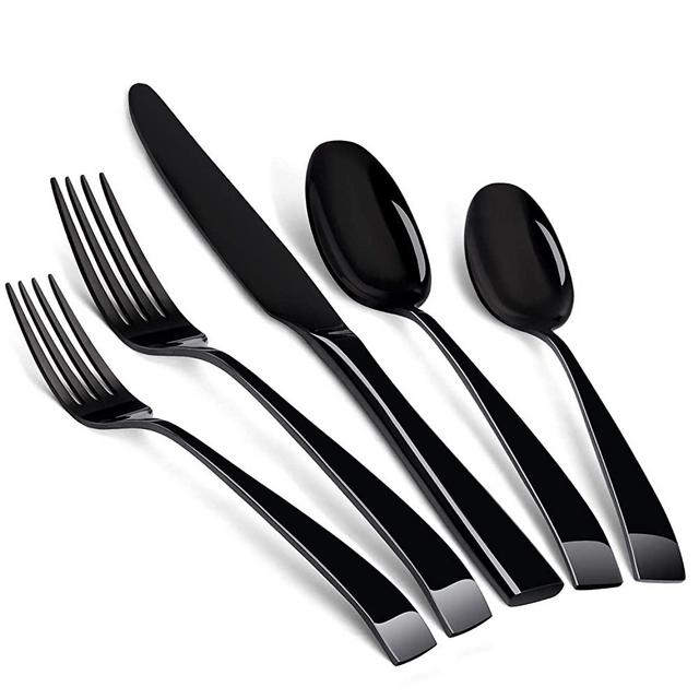 SHARECOOK Black Silverware Set, 20-Piece Stainless Steel Flatware Set,Kitchen Utensil Set Service for 4, Mirror Polishing Tableware Cutlery Set for Home and Restaurant, Dishwasher Safe.