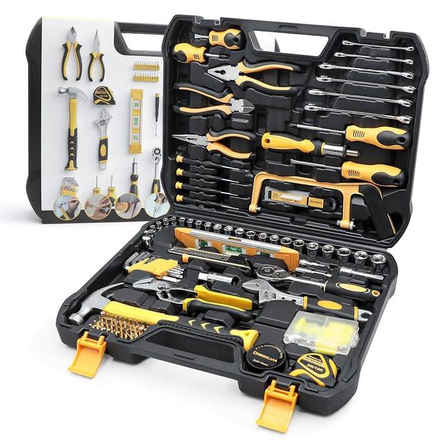 CRESOLVIA Home Tool Kit 199 Piece Basic Household Auto Repair Tool Set Car Toolbox General Hand Tool Kit for Home Men Women DIY with Plastic Toolbox Storage Case Pliers Wrench Combination