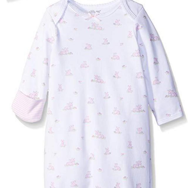Little Me White Print/Bunny Girls' 2-Piece Gown & Hat Set