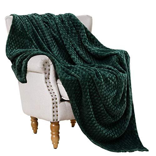 Exclusivo Mezcla Brushed Diamond Check Large Flannel Fleece Throw Blankets (Forest Green, 50" x 70")-Soft, Warm and Lightweight