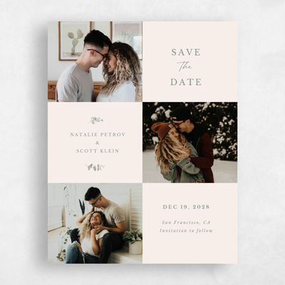 Linen, Beige Wedding Save the Date - Verde Portrait