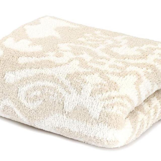 KASHWÉRE Damask Chenilla Knit Throw Blanket, Malt/Crème, 52" x 70"