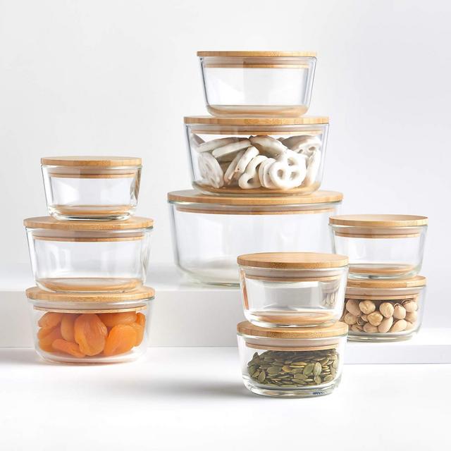 Crate and Barrel 20-Piece Round Glass Containers with Bamboo Lids