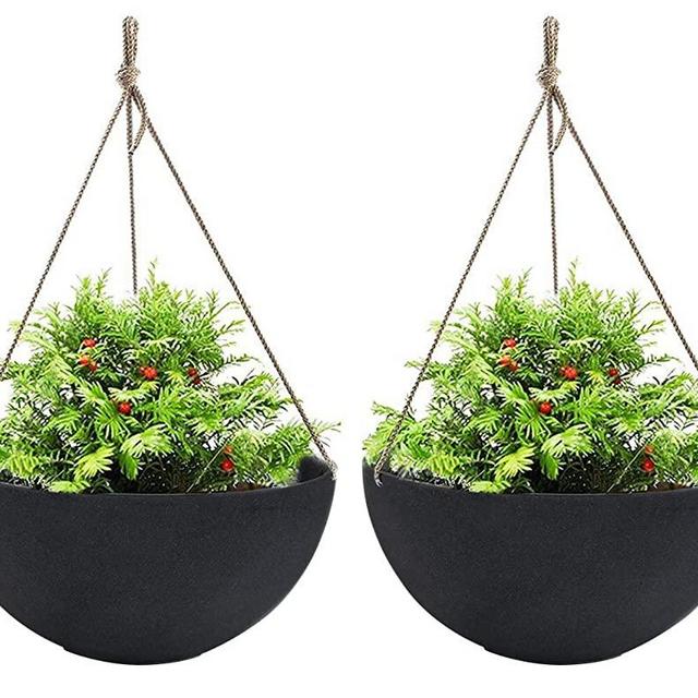 LA JOLIE MUSE Large Hanging Planters for Outdoor Indoor Plants, Black Hanging Flower Pots with Drain Holes (13.2", Set of 2)