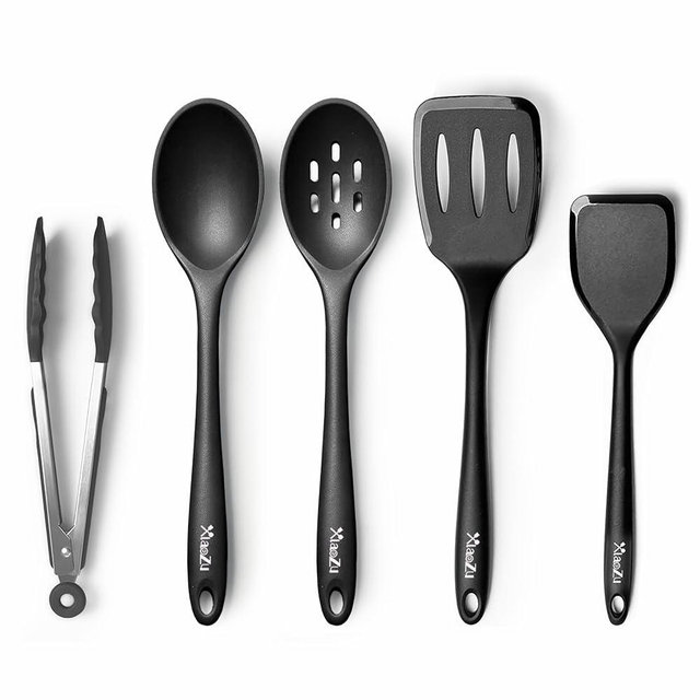 Silicone Cooking Utensils Set, Heat Resistant and large Non Stick Spatulas & Spoons for Kitchen, Ideal BPA Free Kitchen Turners for Frying, Mixing,Serving,Draining,Turning