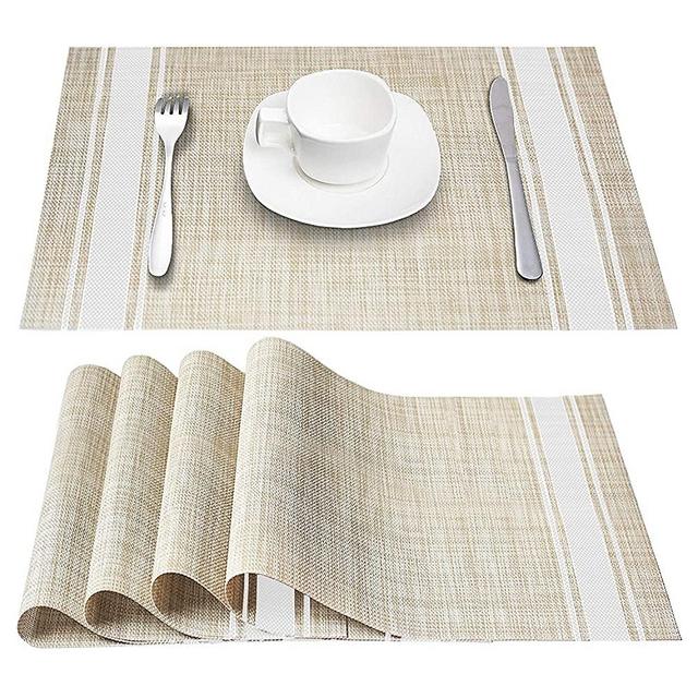 DACHUI Placemats, Heat-Resistant Placemats Stain Resistant Anti-Skid Washable PVC Table Mats Woven Vinyl Placemats, Set of 6 (White)