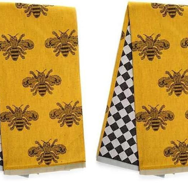 MACKENZIE-CHILDS Cotton Dish Towel, Cute Decorative Kitchen Dish Towel for Cleaning and Home Decor, Queen Bee Woven (Pack of 2)
