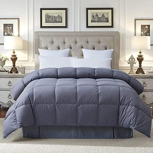 Cosybay 100% Cotton Quilted Down Comforter Grey Goose Duck Down and Feather Filling – All Season Duvet Insert or Stand-Alone – King Size (106×90 Inch)