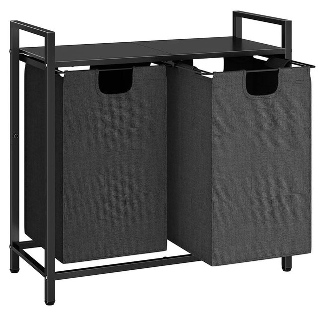 Branwick Laundry Basket Organizer, Laundry Hamper with Shelf & 2 Pull-Out Removable Bags, Dirty Clothes Hamper Organizer for Laundry Room Bathroom and Dorm, 2 x 11.8 gallons (44.5L)