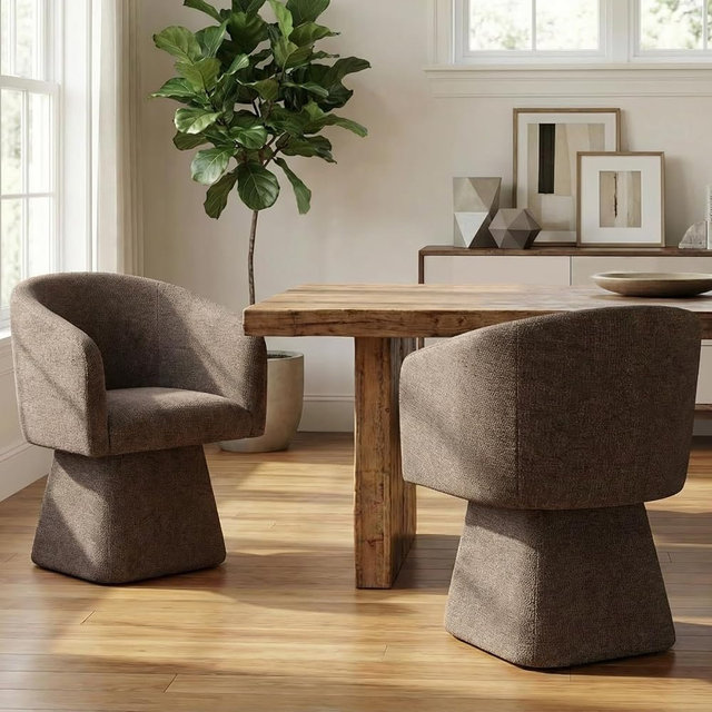 VKNOW Upholstered Swivel Dining Chairs Set of 2, Modern Dining Room Chairs with Barrel Back, Accent Arm Chair for Dining Room, Living Room, Bedroom, Vanity, Dark Brown